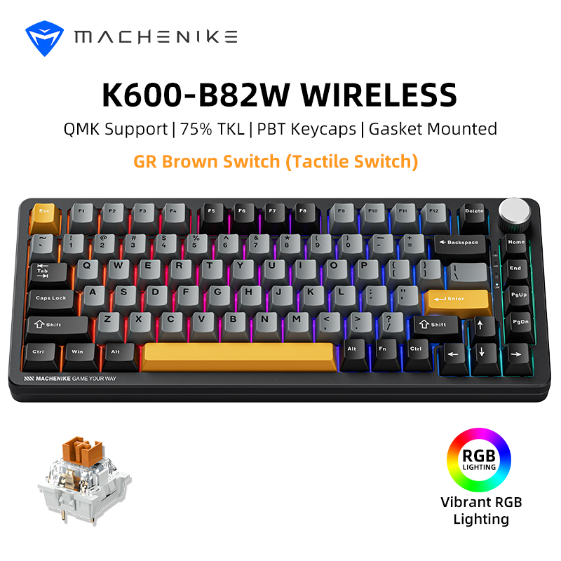 Gaming Keyboard Thocky - Machenike K600-B82W clavier mécanique Tri-Modes joint